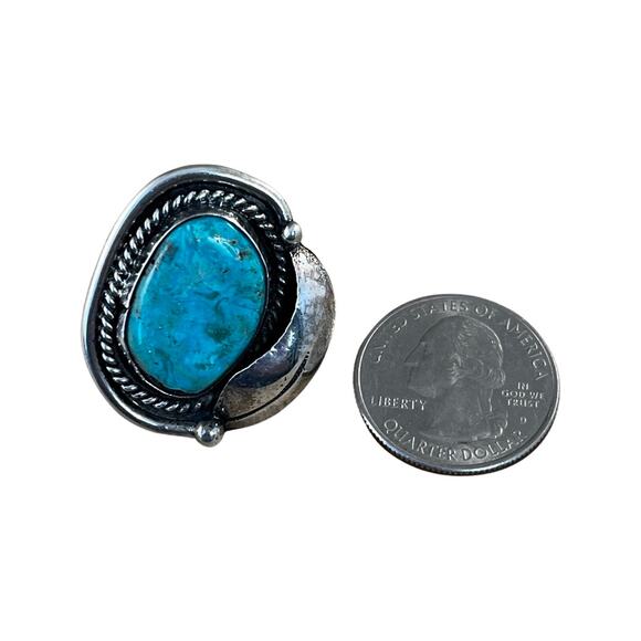 Vintage Blue Turquoise Leaf Sterling Silver Native American Navajo Ring Sz 4.5 - Picture 4 of 10